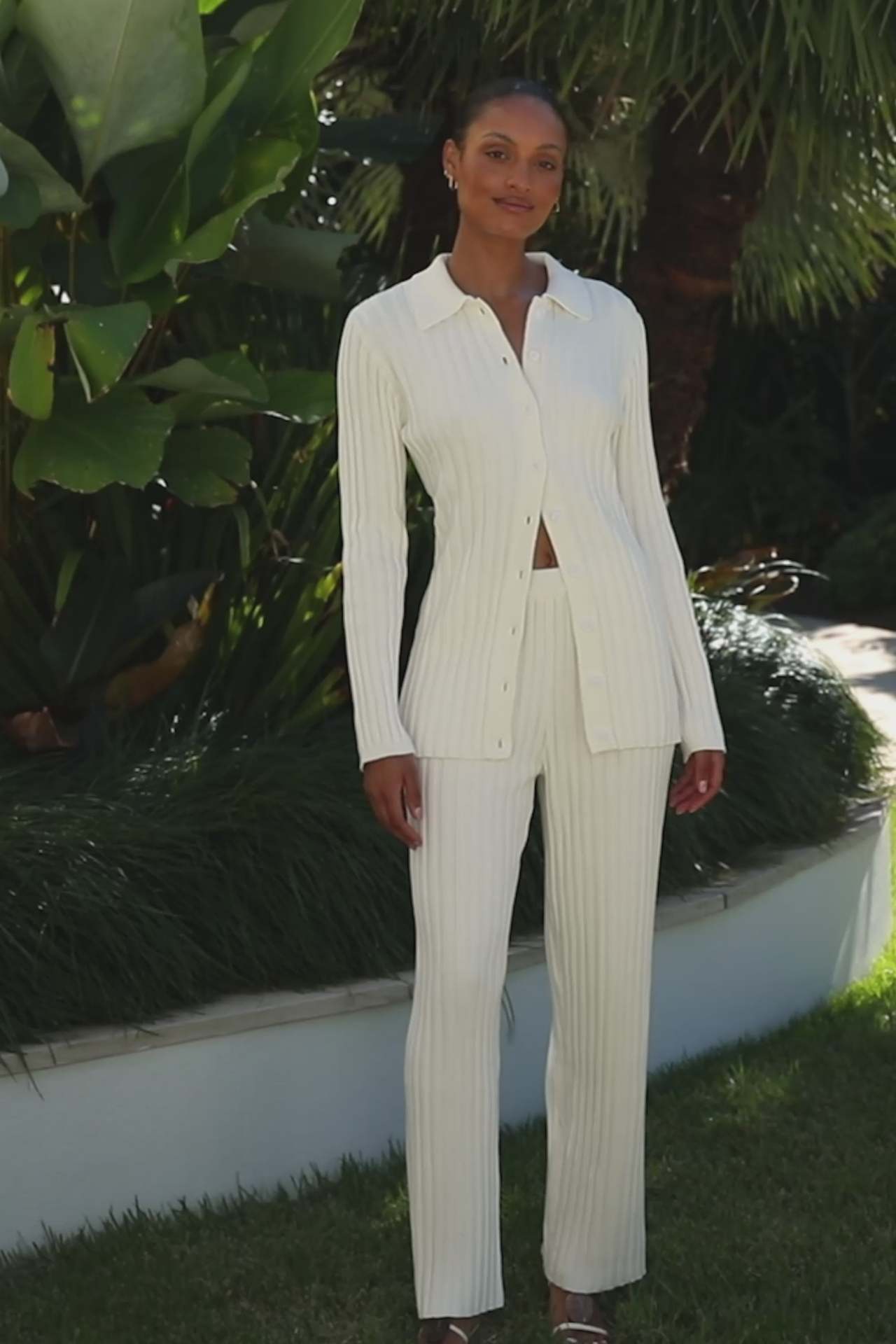 Lapel Sweater Cardigan Knitted Straight Pants 2 Piece Set