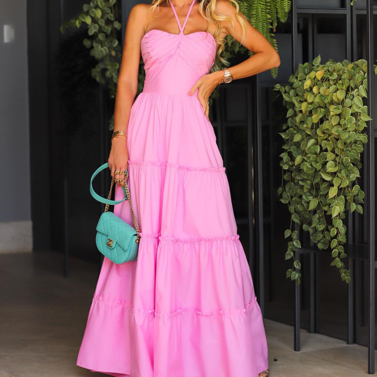 Pink Candy  Ruffle Maxi  Dress