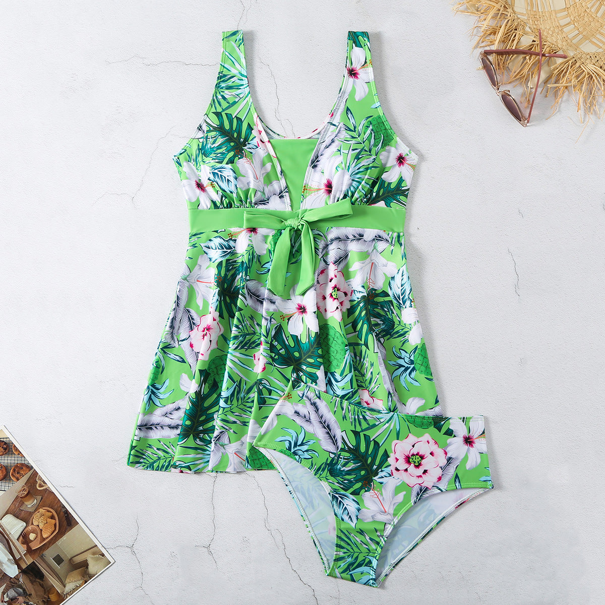 V-neck Printed Split Bikini Swimsuit