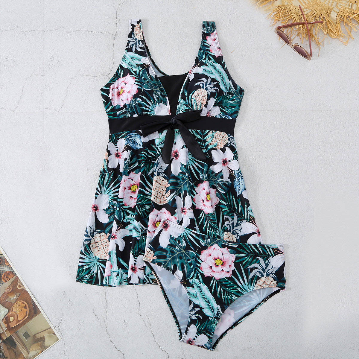 V-neck Printed Split Bikini Swimsuit