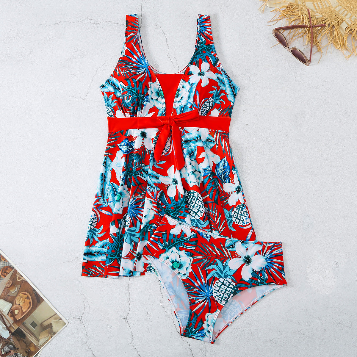 V-neck Printed Split Bikini Swimsuit