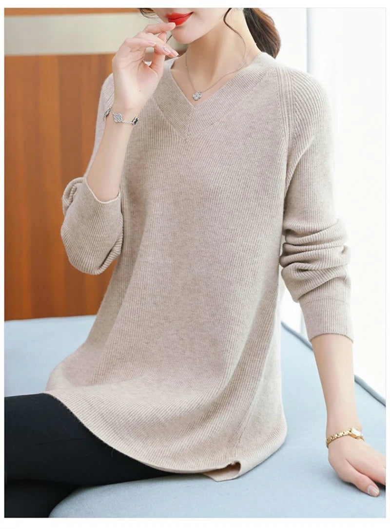 New Cashmere Style Knitted  Casual V-neck Pullover