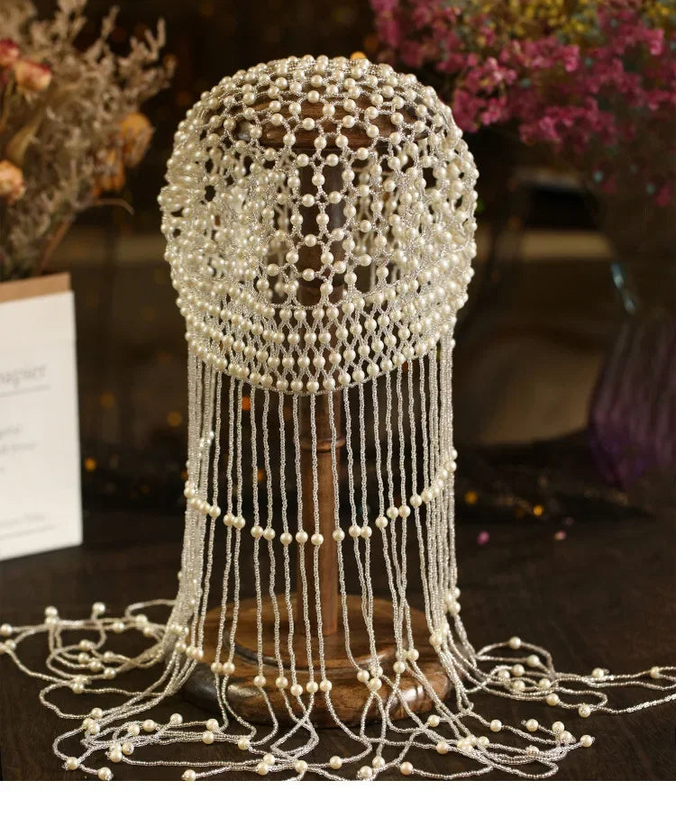 Vintage Pearl TasseL Hair Cap