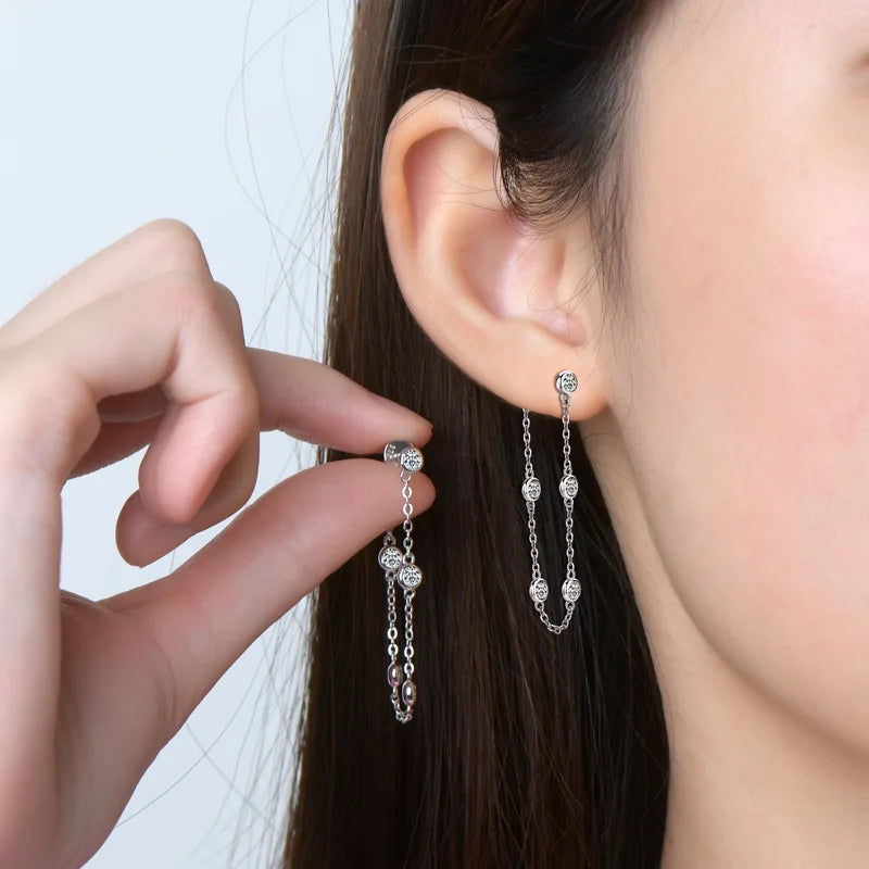 GRA Certified Flawless Moissanite Chain Drop Earrings 925 Sterling Silver 14K Gold Overlay