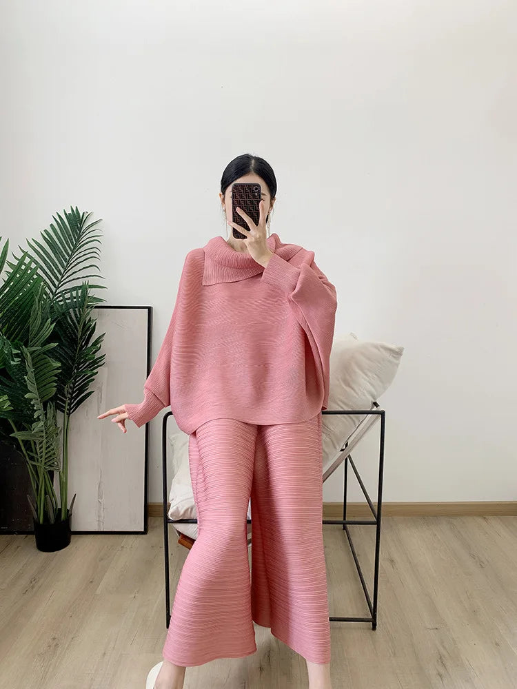 Perfected Charm Batwing Sleeve Top and Wide Leg Trousers Matching Set