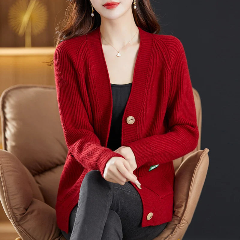 Elegant Sweater  V-neck  Cardigan Jacket