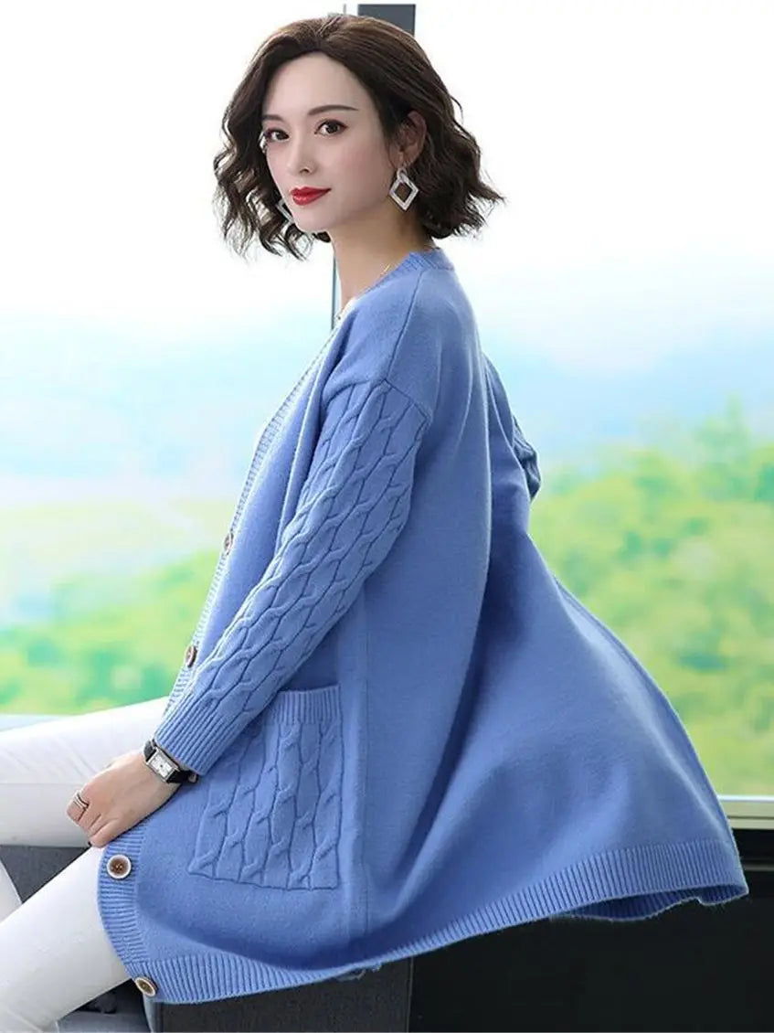New Vintage V Neck  Knitted Sweater Coat
