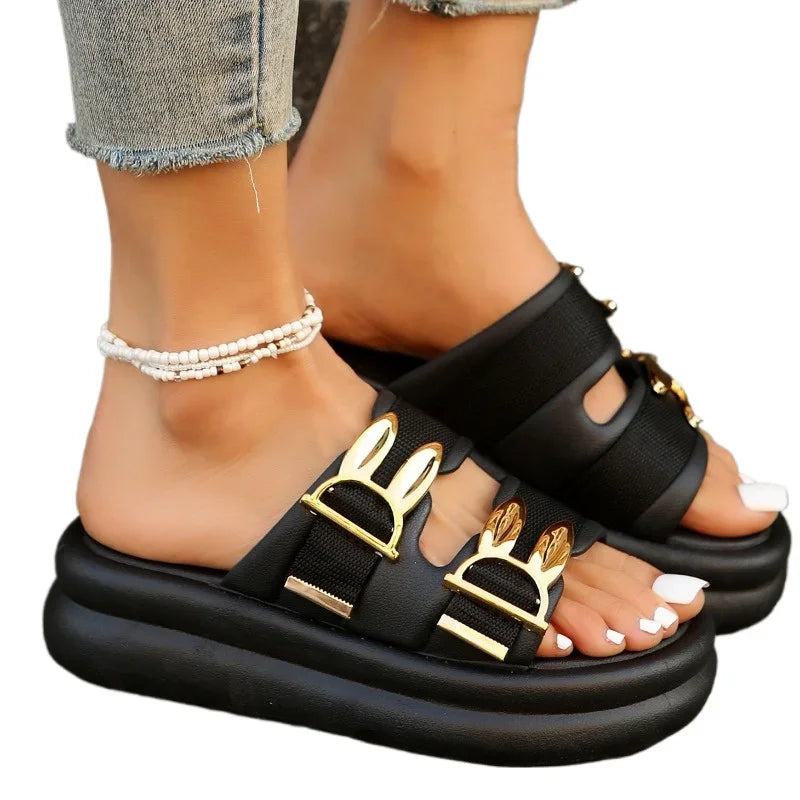 Ladies Shoes 2024 Slingbacks Women's Slippers Fashion Metal Decoration Daily Slippers Women Hot Sale Round Toe Platform Slippers