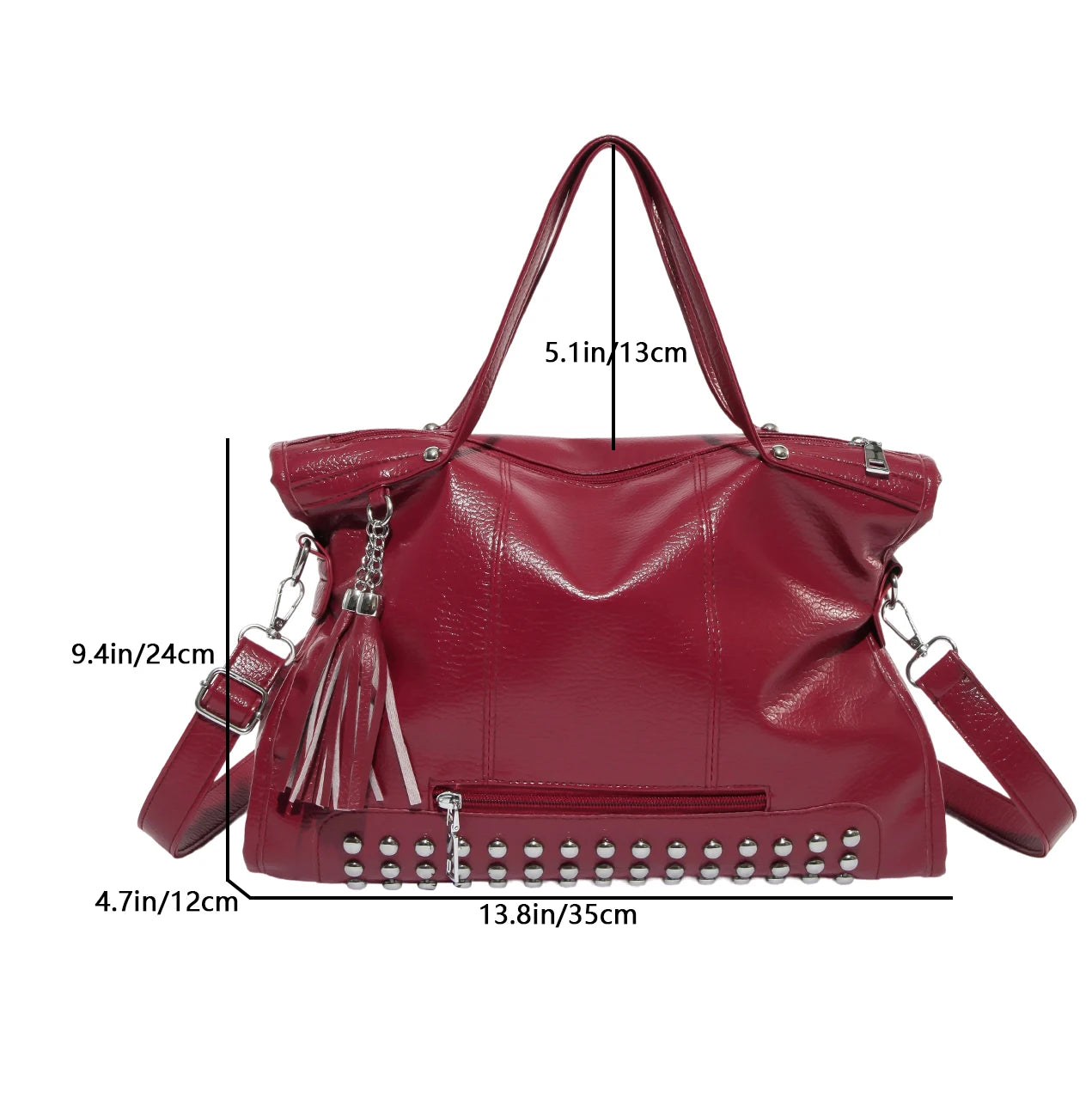 Chic Colors Rivets  Designer Messenger Leather Bags -Large Capacity