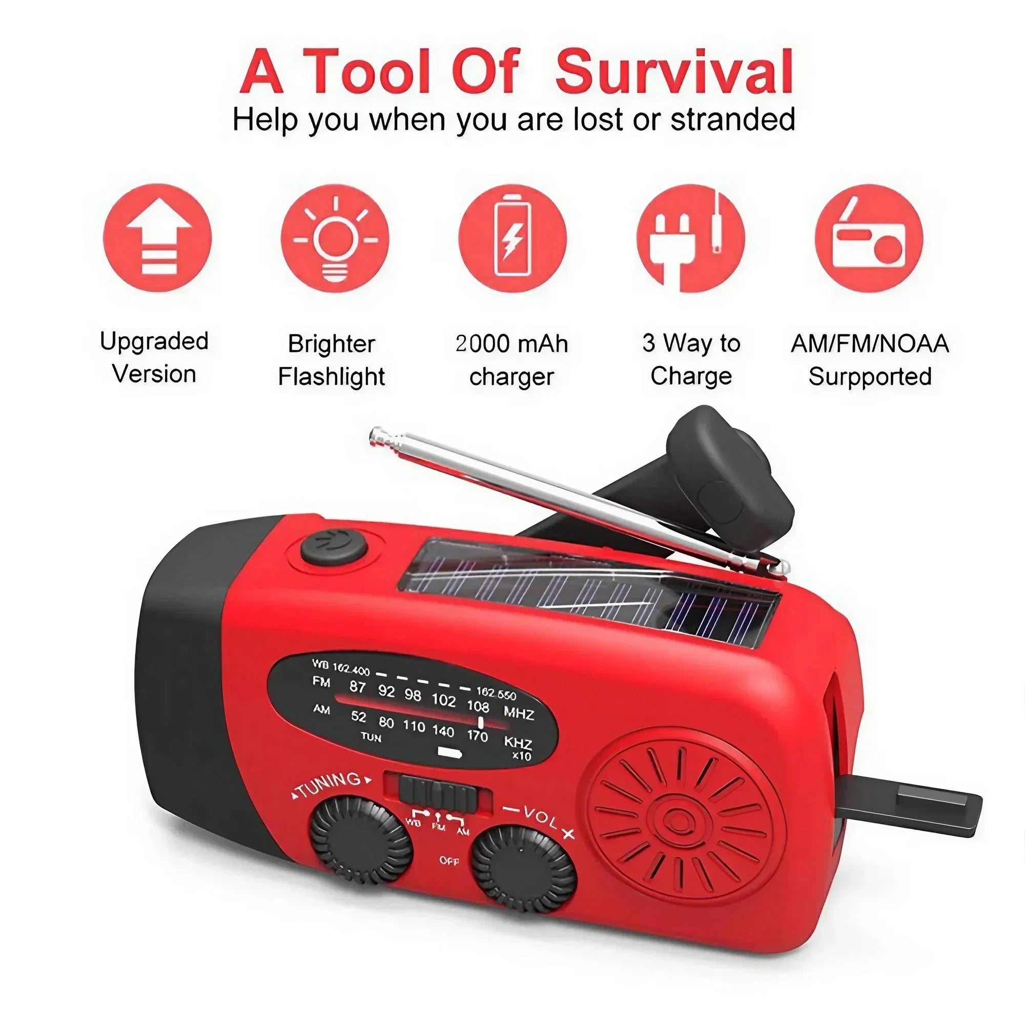 Multifunctional Emergency FM Radio Hand-crank Generator & Solar Phone Charger