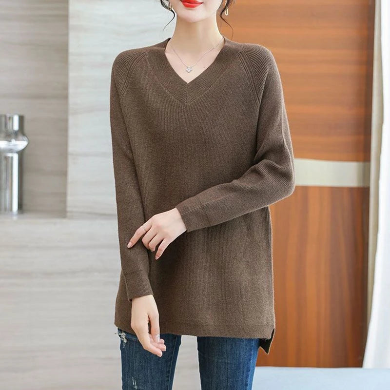 New Cashmere Style Knitted  Casual V-neck Pullover