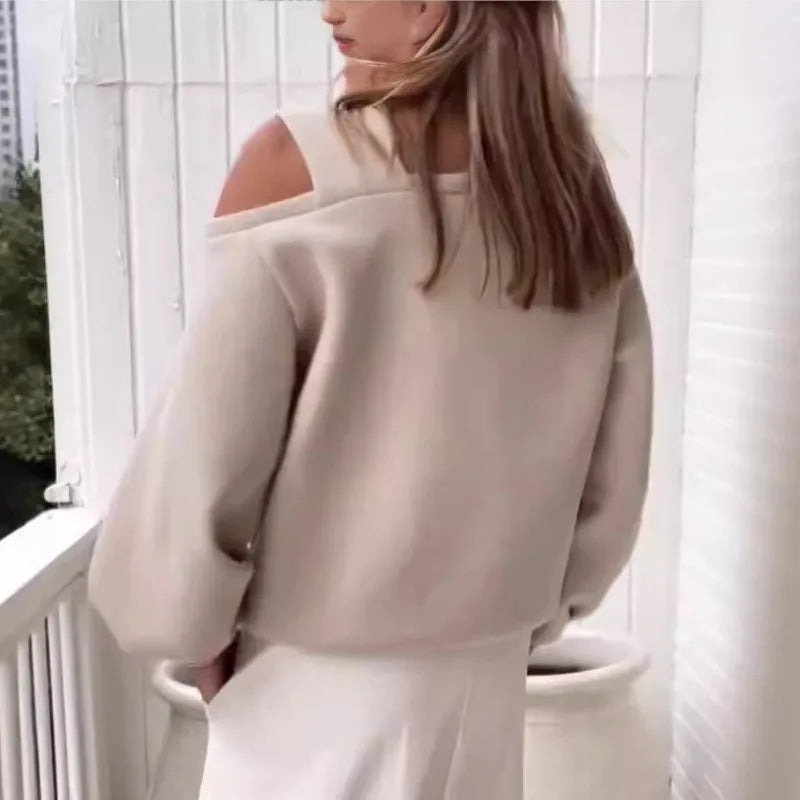 Chic Look Off-shoulder Top Pullover Blouse  with  Long-sleeved