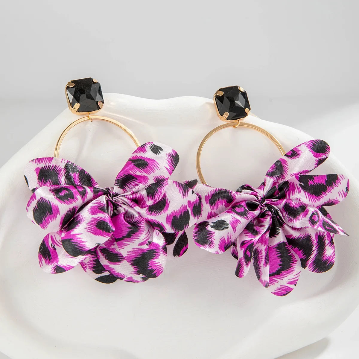 Leopard Print Fabric Art Drop Earrings