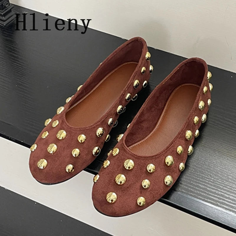 Classic Vintage Brown Shoes with  Metal Rivet Round Toe Loafers