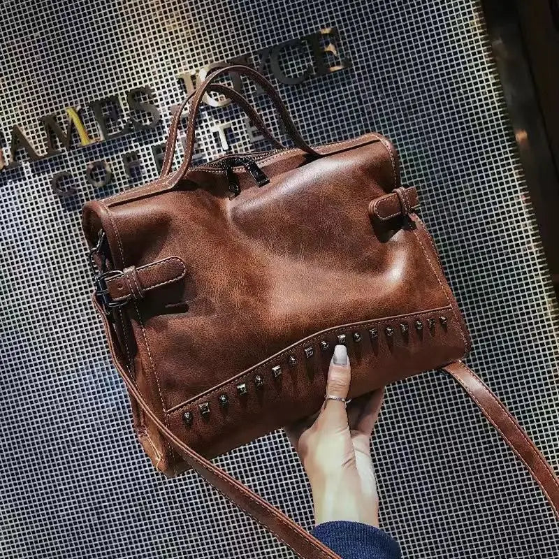 Rivets  Designer Casual Messenger  Leather Bags -Large Capacity