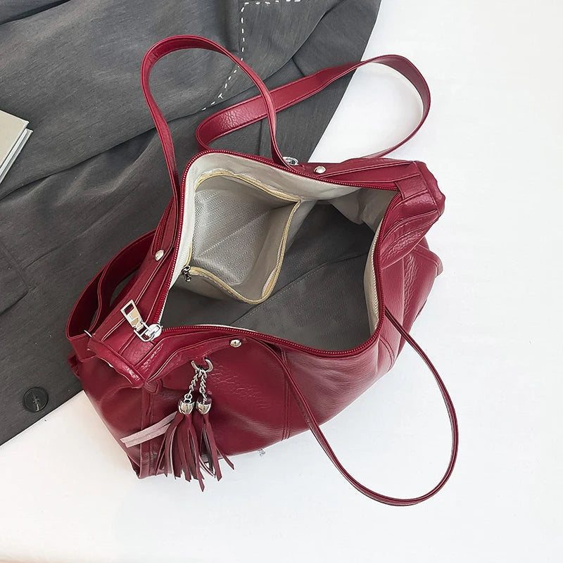 Chic Colors Rivets  Designer Messenger Leather Bags -Large Capacity
