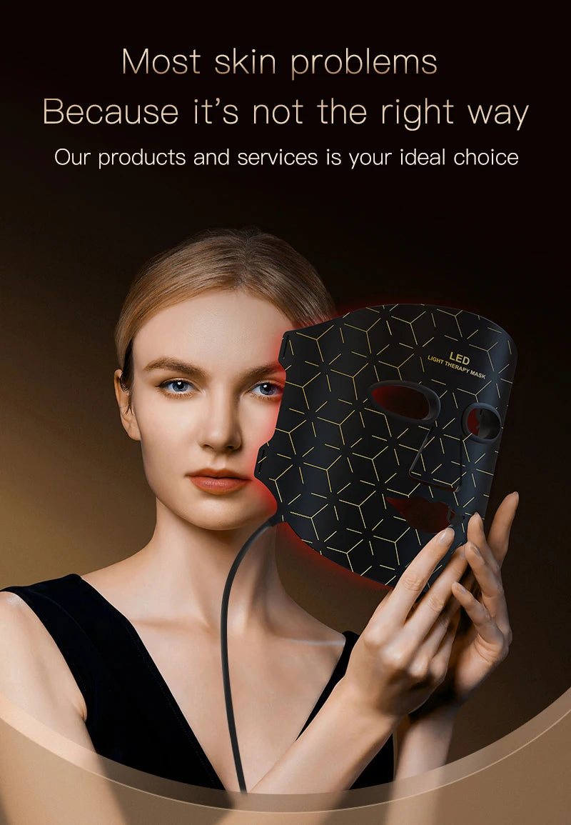 Infrared Red Blue Yellow 4 Colors Light Therapy Anti-Aging Photon Rejuvenation Soft Silicone LED Face Mask