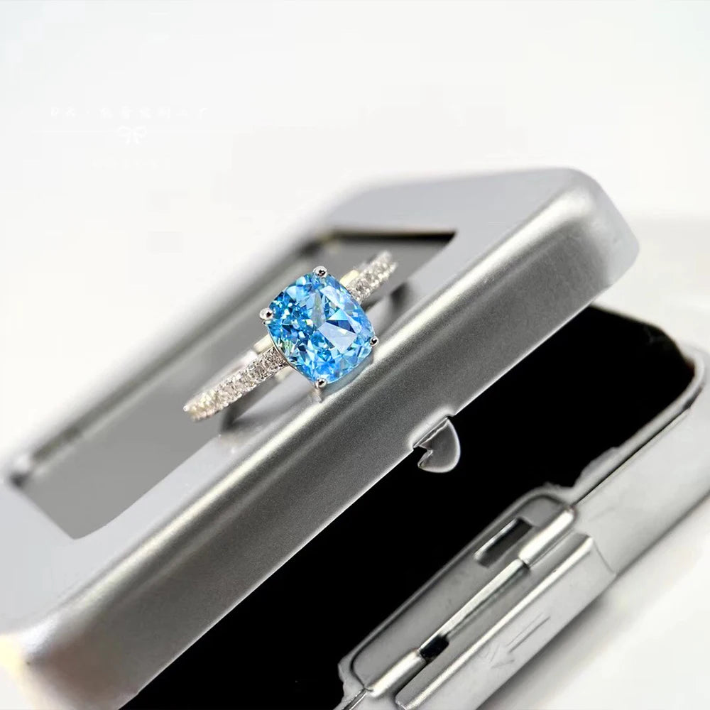 Huitan Simple Elegant Blue Cubic Zirconia Ring for Women Luxury Bride Wedding Ceremony Party Rings Anniversary Gift New Jewelry