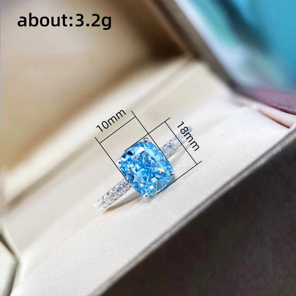 Huitan Simple Elegant Blue Cubic Zirconia Ring for Women Luxury Bride Wedding Ceremony Party Rings Anniversary Gift New Jewelry