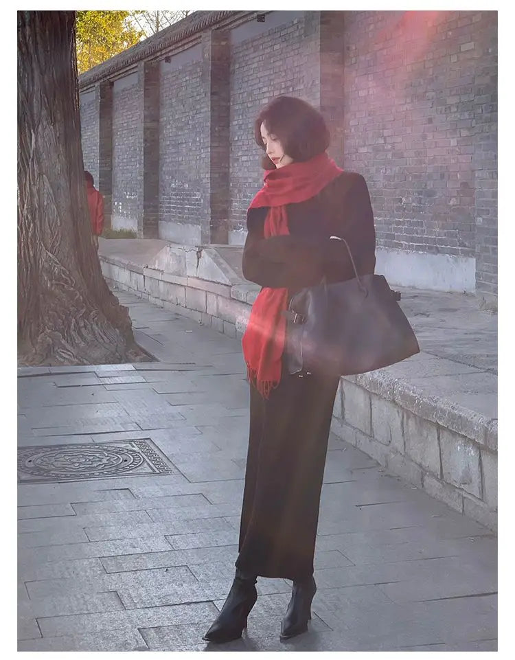 French Trendy Retro Two-piece Set with High Neck Sweater Knitted Top