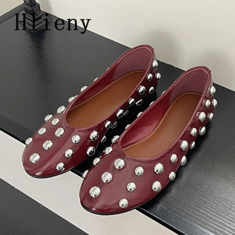 Classic Vintage Brown Shoes with  Metal Rivet Round Toe Loafers