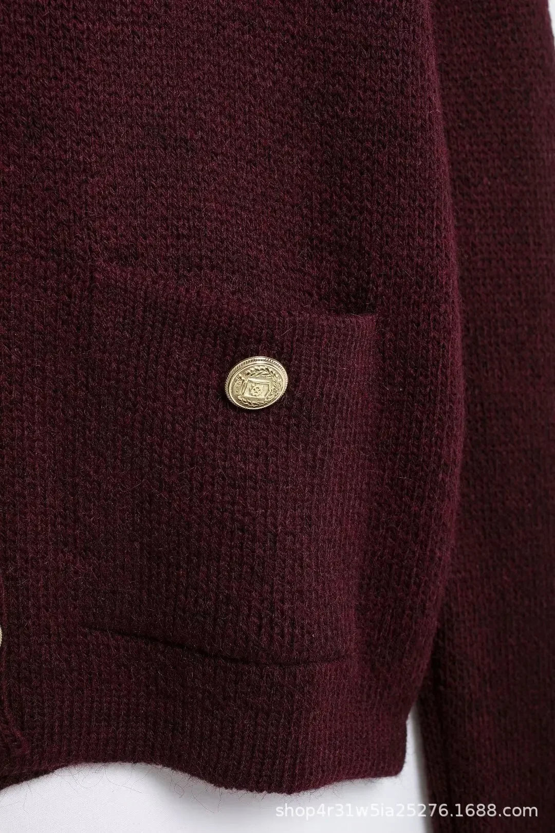 Knitted Jacket  Cardigan with Gold Buckle Decoration