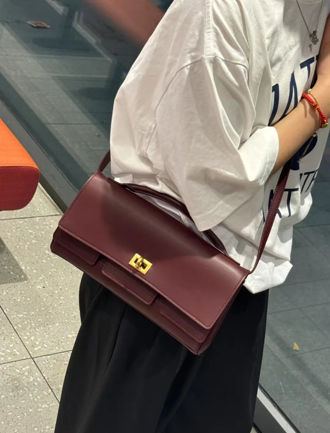 Chic Cowhide Shoulder Clutch Bag