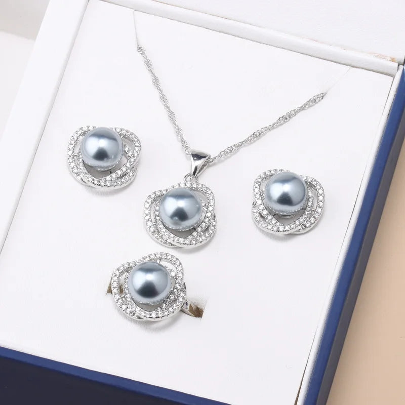 Real Freshwater Natural Pearl Jewelry Set - Necklace, Earring, Ring
