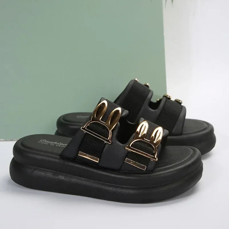 Ladies Shoes 2024 Slingbacks Women's Slippers Fashion Metal Decoration Daily Slippers Women Hot Sale Round Toe Platform Slippers