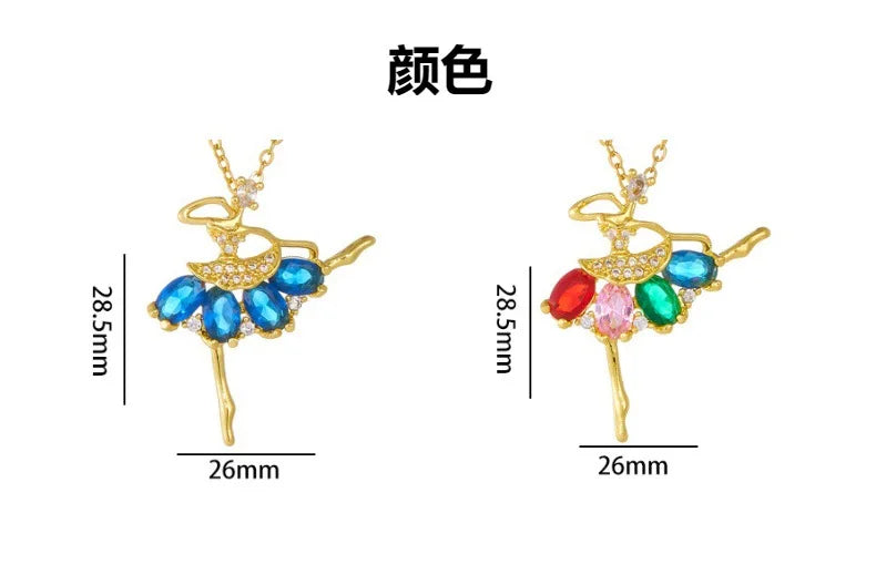 Colorful Zircon Ballerina Girl Pendant Necklace