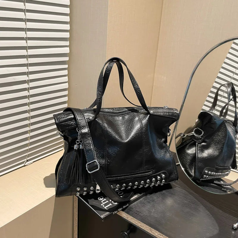 Chic Colors Rivets  Designer Messenger Leather Bags -Large Capacity