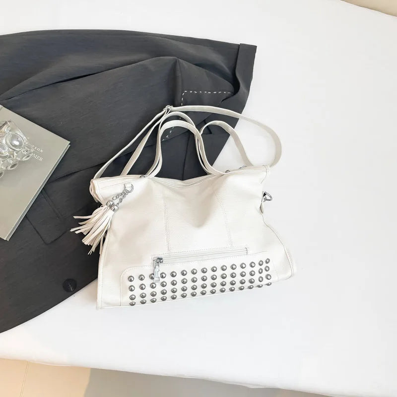 Chic Colors Rivets  Designer Messenger Leather Bags -Large Capacity