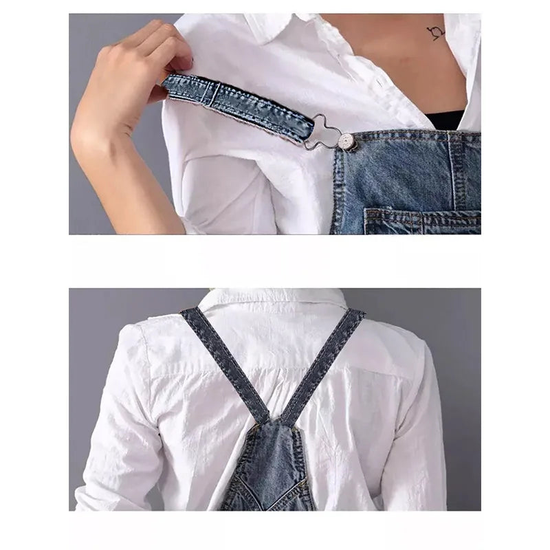 Denim Sleeveless Strap Straight Long Skirt.