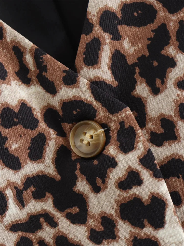 Chic Vintage Leopard Print  Sleeveless  V-Neck Slim Short Vest