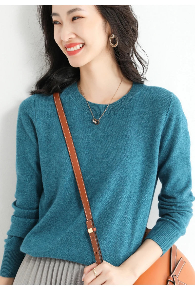 Classic Style Cashmere Round Neck Pullover with  Long Sleeve