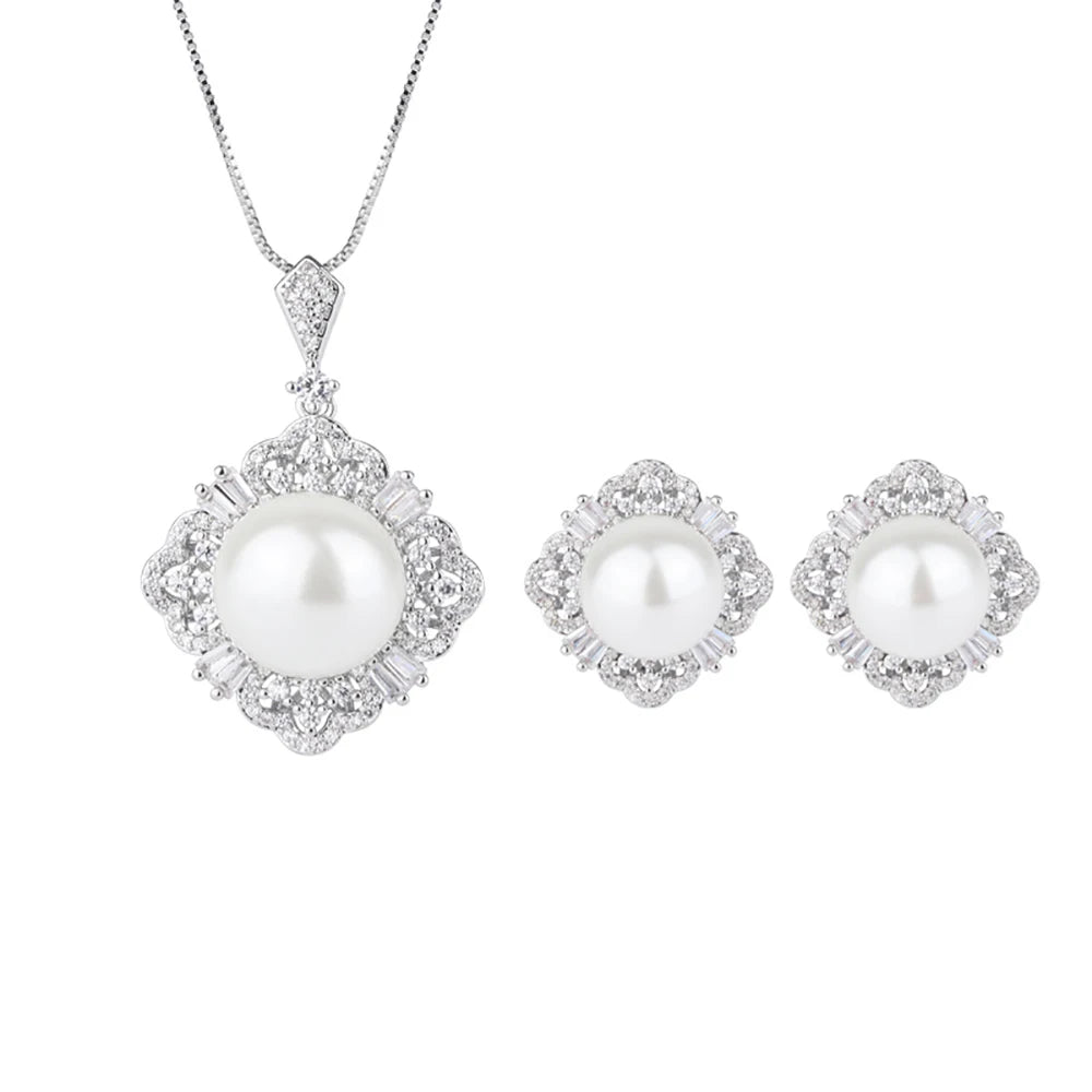 Large Pearl Pendant Necklace & Earrings Set