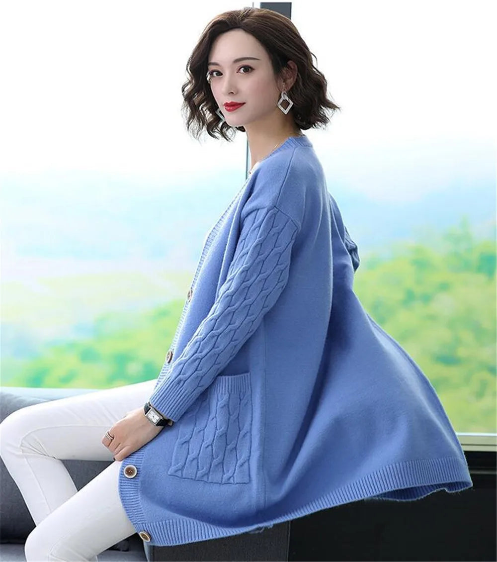 New Vintage V Neck  Knitted Sweater Coat