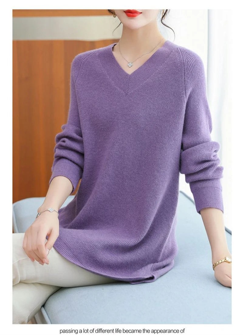 New Cashmere Style Knitted  Casual V-neck Pullover