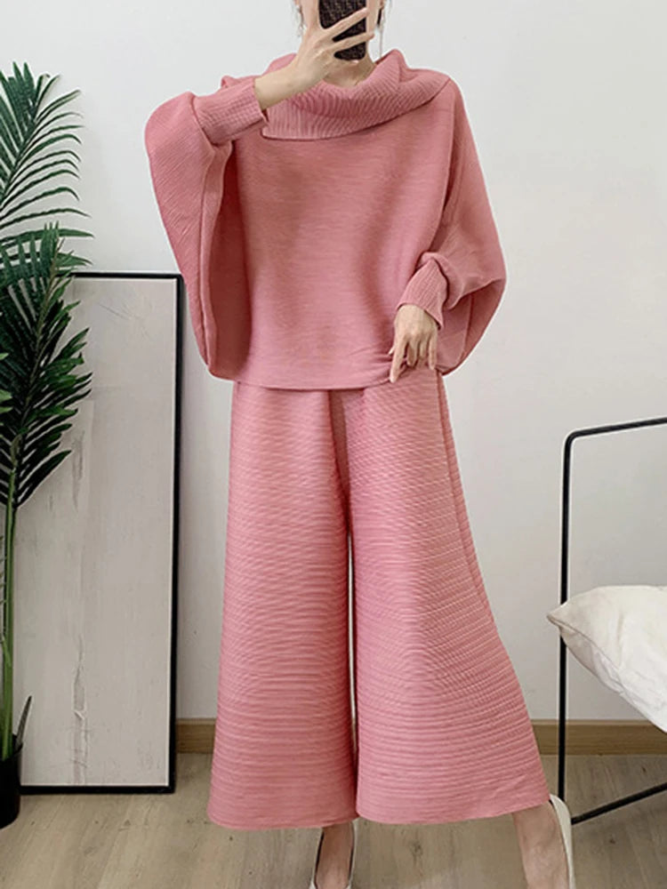 Perfected Charm Batwing Sleeve Top and Wide Leg Trousers Matching Set