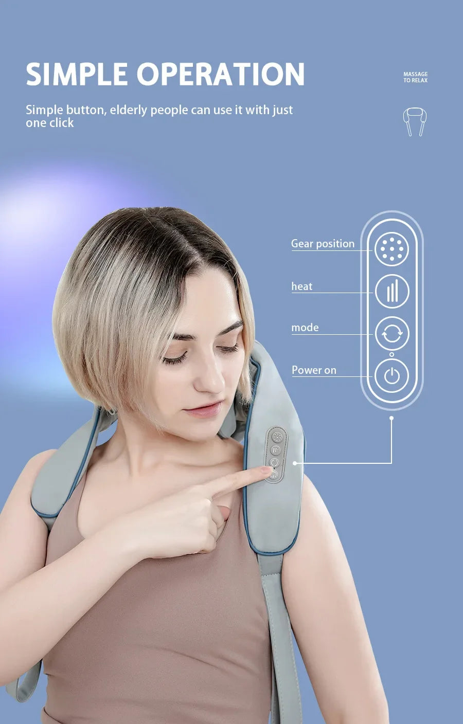 Portable Mini Relaxer Electric Heated Upper Back & Neck Shiatsu Massage