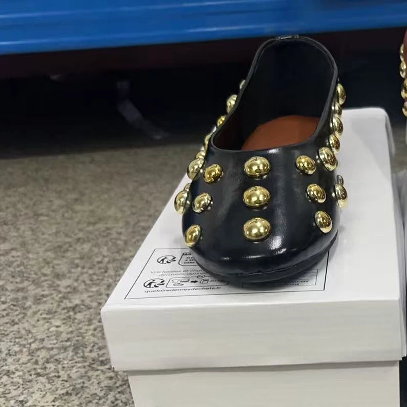 Classic Vintage Brown Shoes with  Metal Rivet Round Toe Loafers