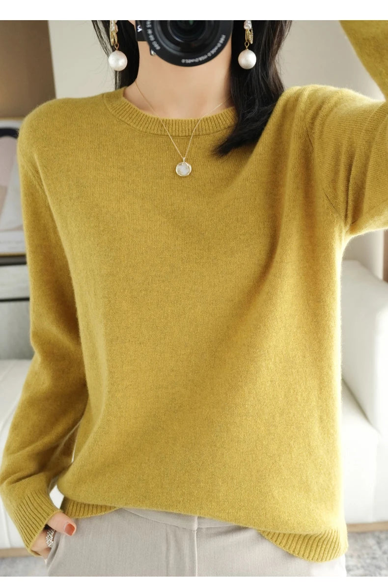 Classic Style Cashmere Round Neck Pullover with  Long Sleeve