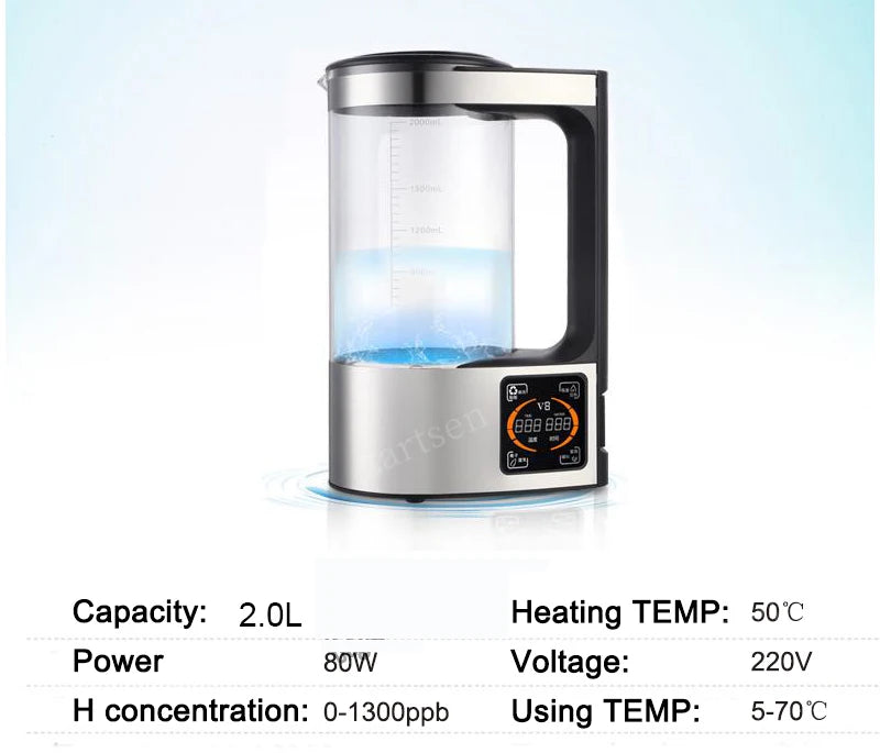 Large 2 Liter Hydrogen Rich Home Pitcher Alkaline Water Ionizer Generator Machine