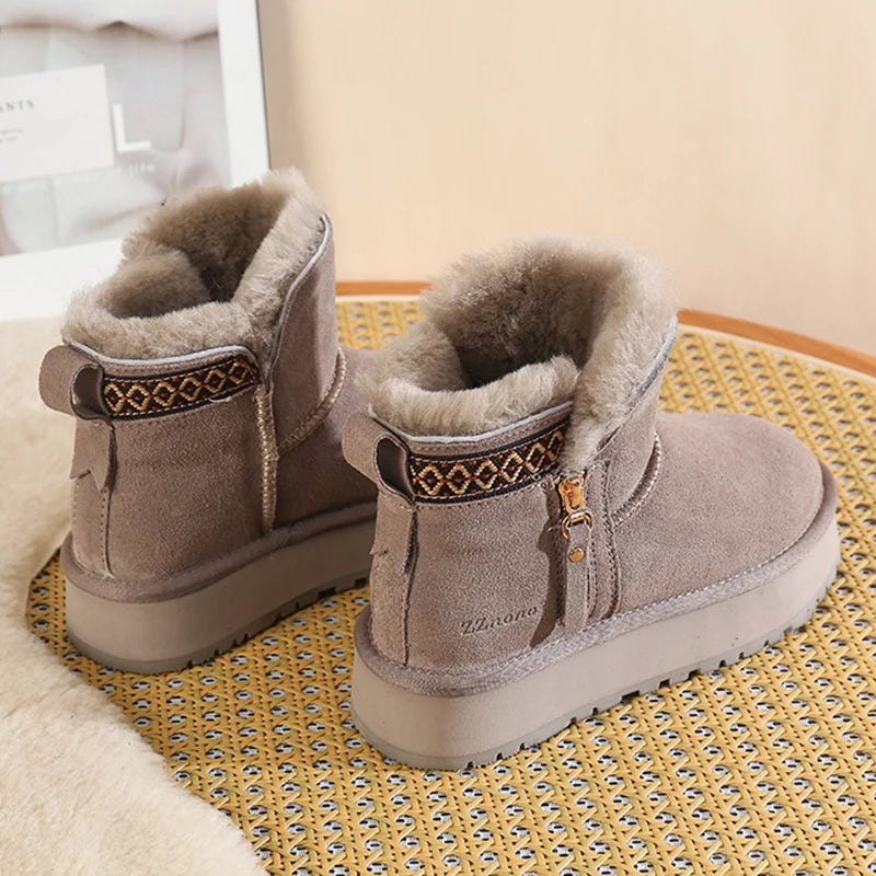 Faux Wool Plush Warm Winter Side Zip Snow Boots
