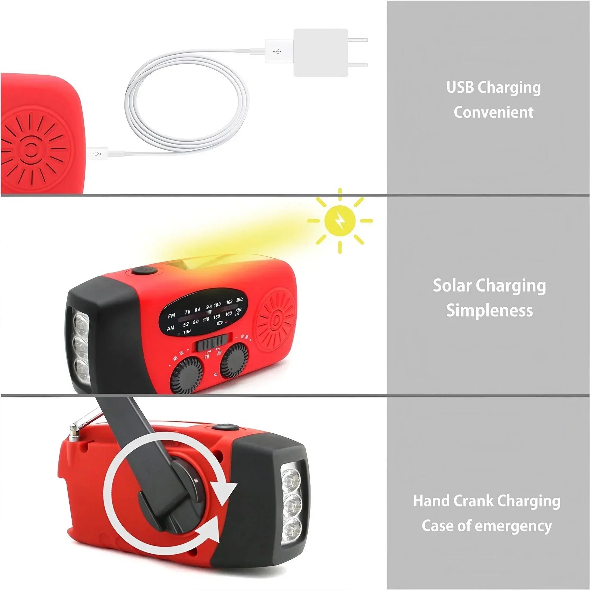 Multifunctional Emergency FM Radio Hand-crank Generator & Solar Phone Charger