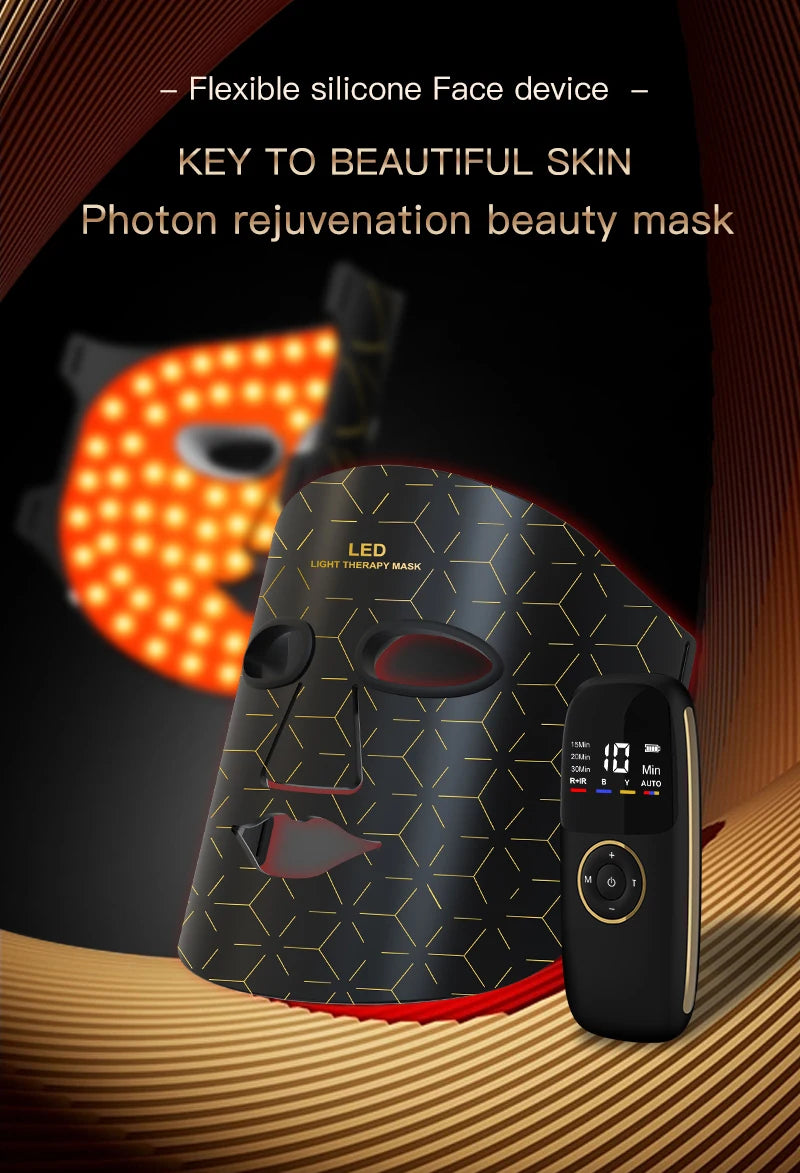 Infrared Red Blue Yellow 4 Colors Light Therapy Anti-Aging Photon Rejuvenation Soft Silicone LED Face Mask