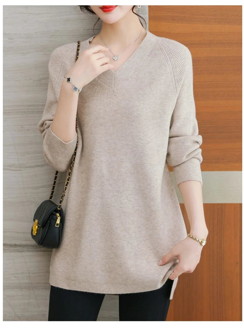 New Cashmere Style Knitted  Casual V-neck Pullover