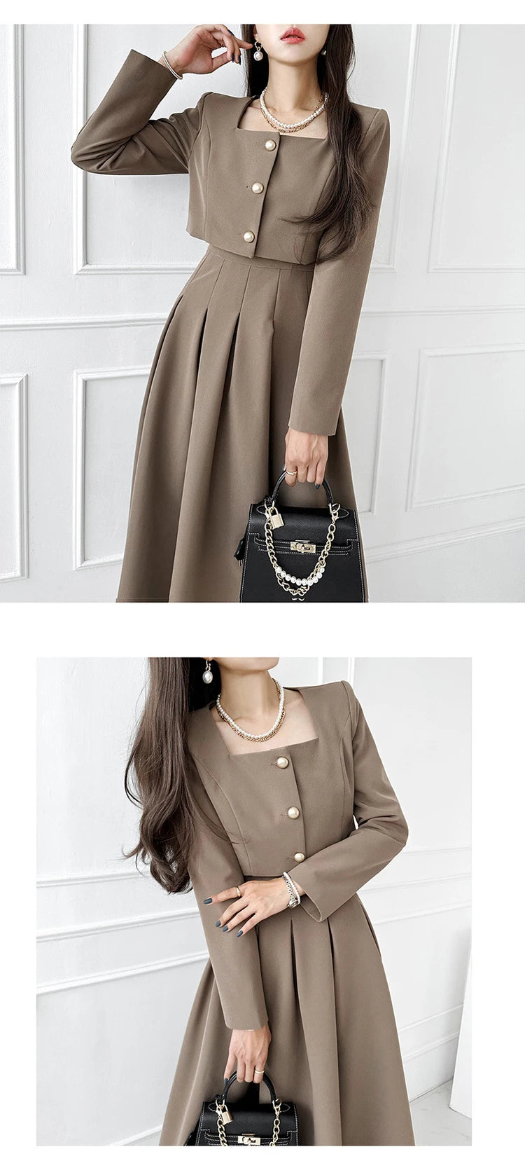 Perfectly Dressed Cropped Jacket and Maxi Skirt Two-Piece Matching Set