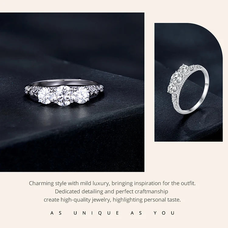 Sterling Silver 1.1 TCW Round Moissanite Lab Diamond Platinum Plated Ring