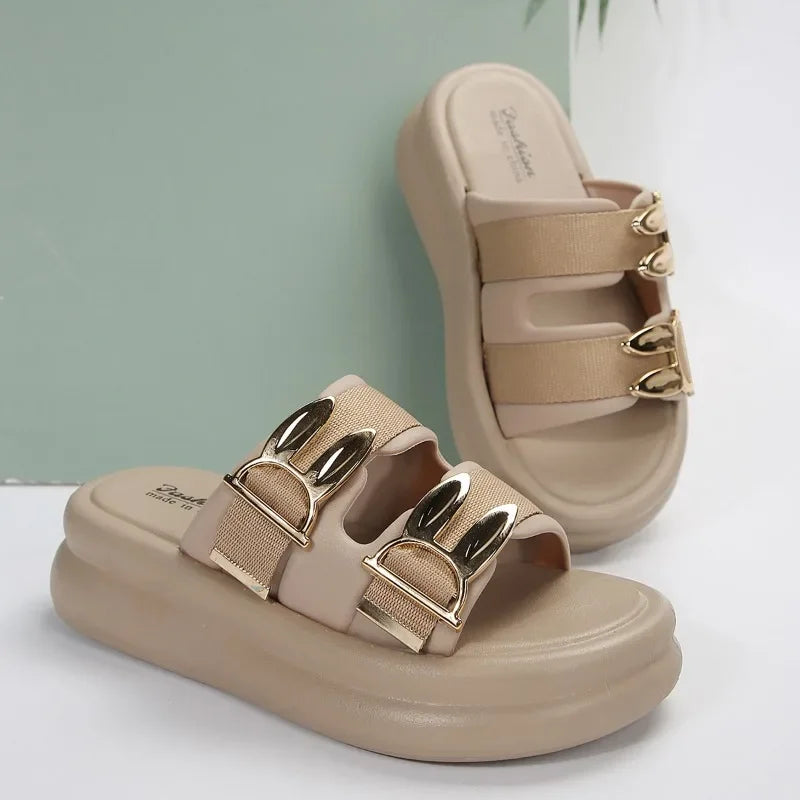 Ladies Shoes 2024 Slingbacks Women's Slippers Fashion Metal Decoration Daily Slippers Women Hot Sale Round Toe Platform Slippers